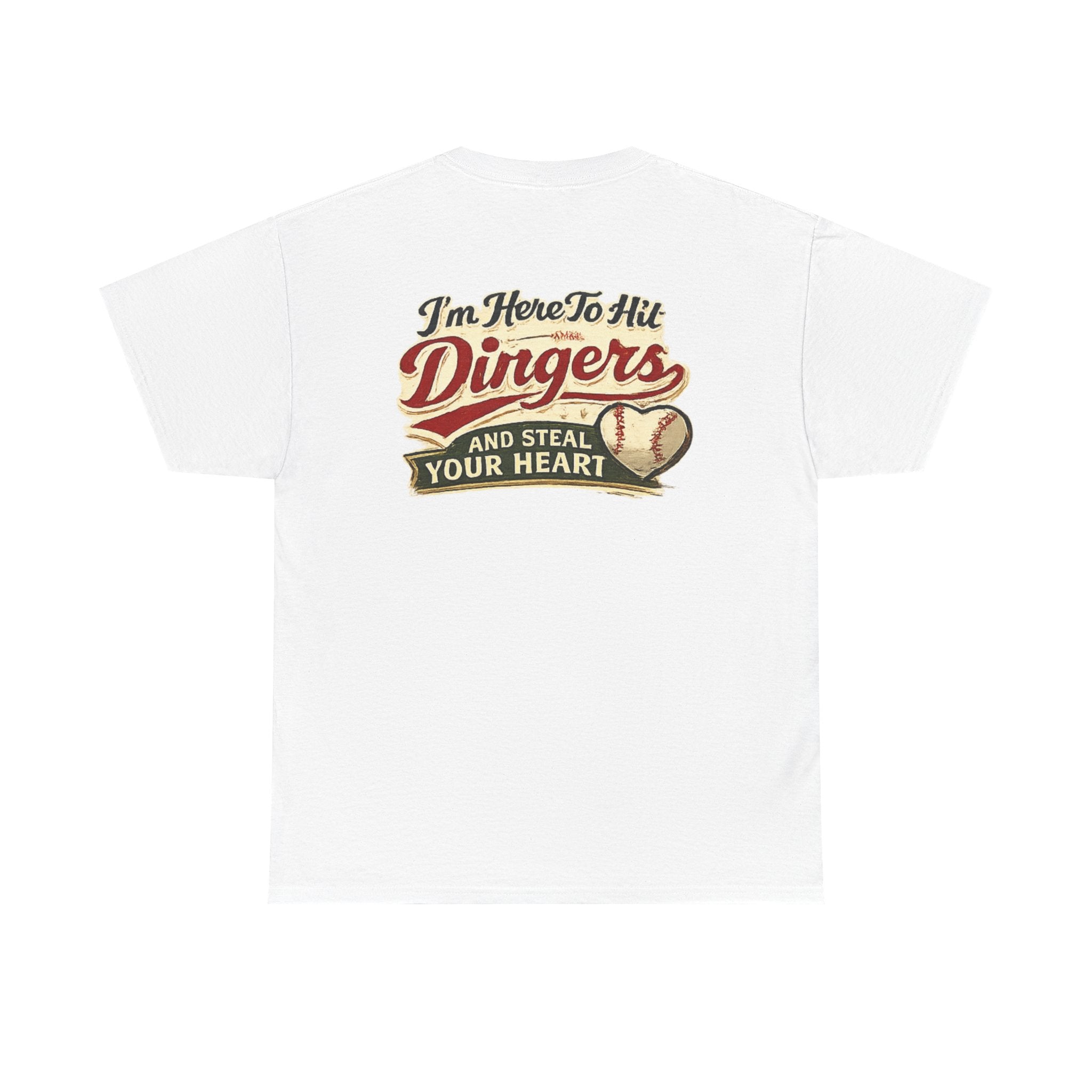 Baseball T-Shirt - "I'm Here To Hit Dingers And Steal Your Heart" Vintage Baseball Tee