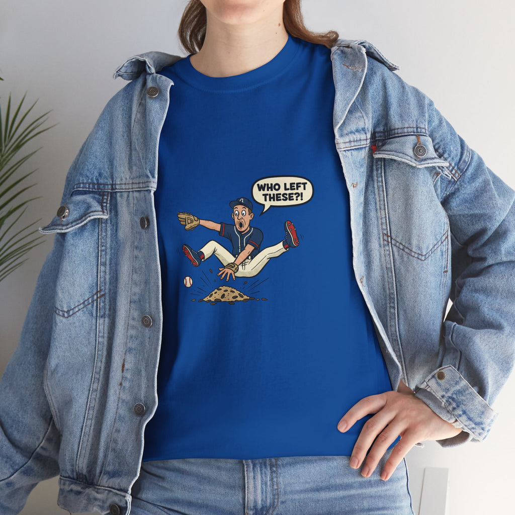 T-Shirt — Funny 'Who Left These?!' Mound of Seeds Cartoon Tee