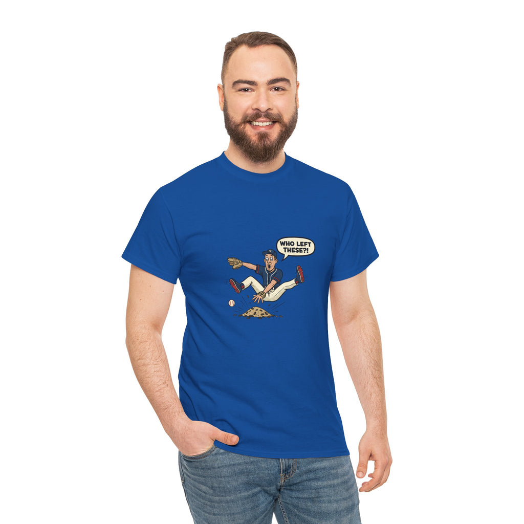 T-Shirt — Funny 'Who Left These?!' Mound of Seeds Cartoon Tee