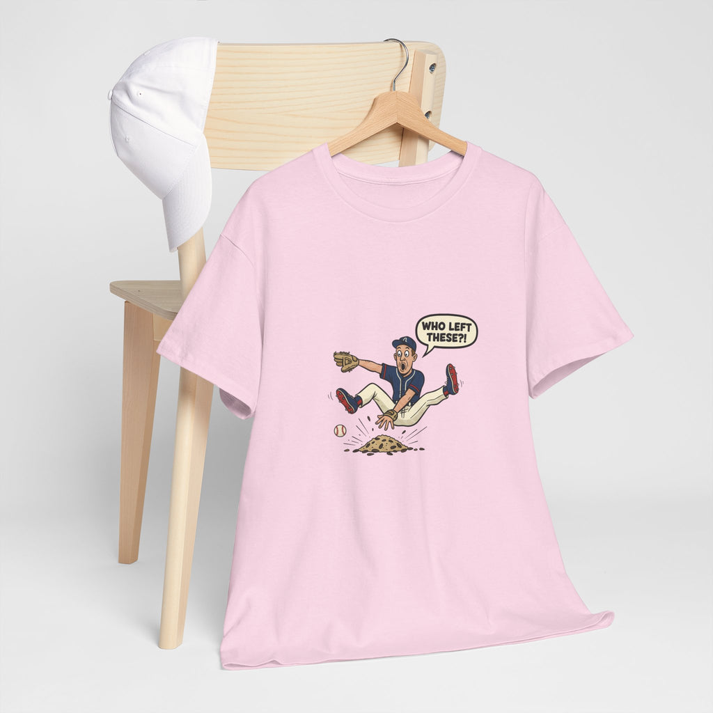 T-Shirt — Funny 'Who Left These?!' Mound of Seeds Cartoon Tee