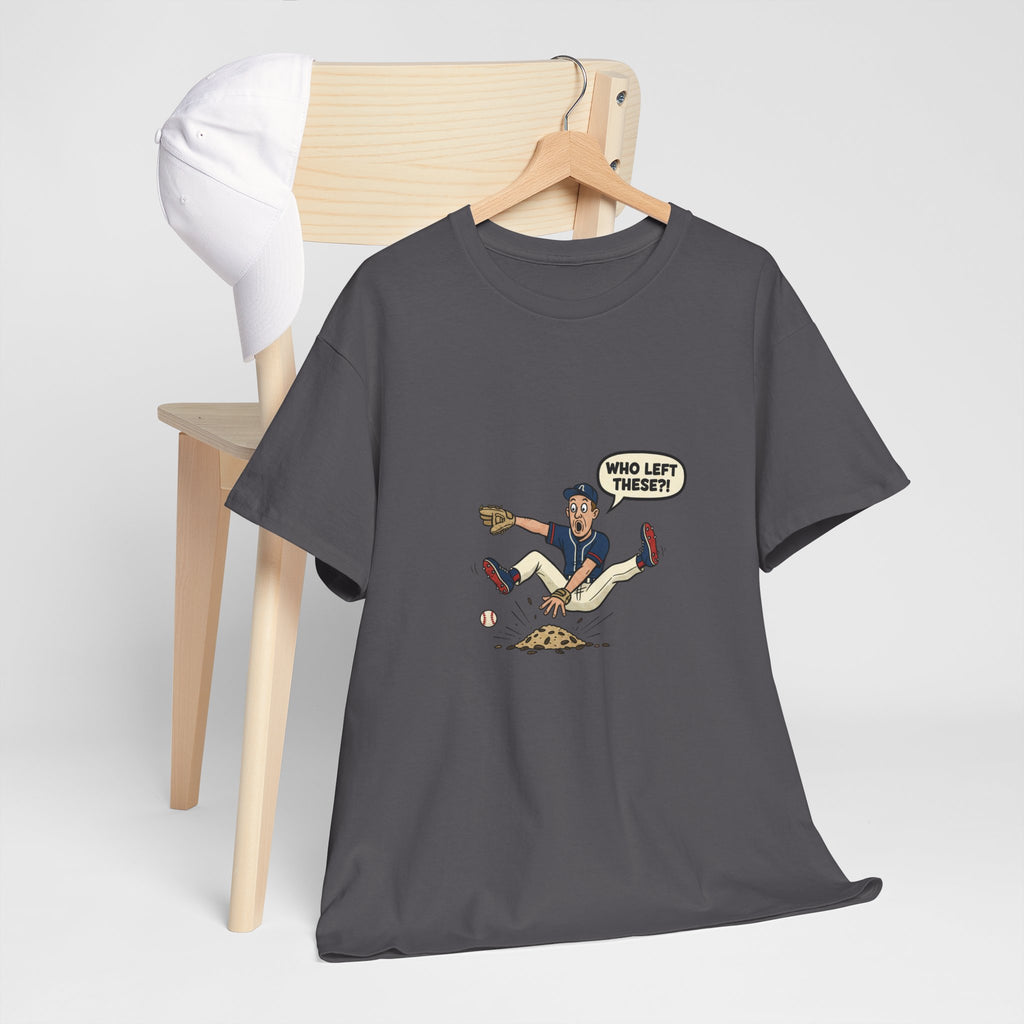 T-Shirt — Funny 'Who Left These?!' Mound of Seeds Cartoon Tee