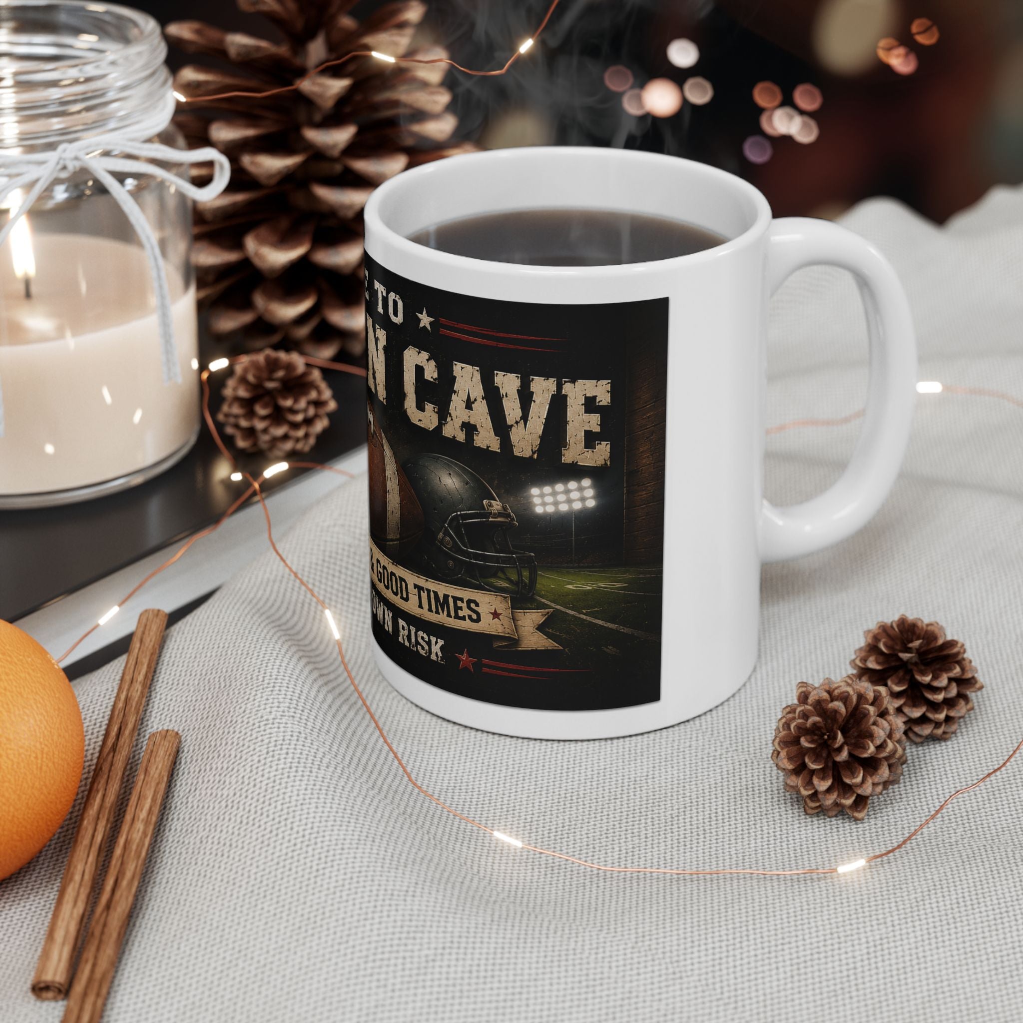 Man Cave Football Ceramic Mug — "Welcome to Dad's Man Cave" 11oz/15oz