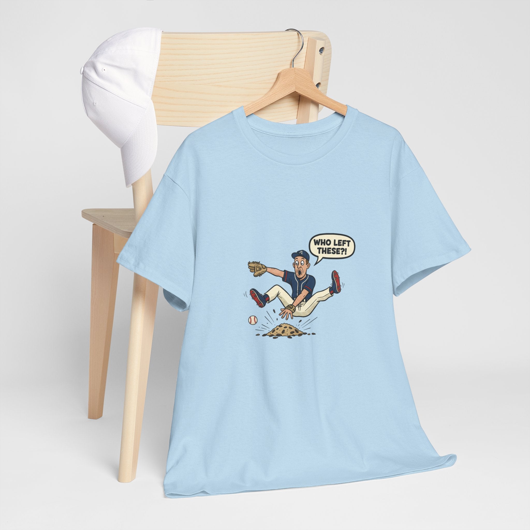 T-Shirt — Funny 'Who Left These?!' Mound of Seeds Cartoon Tee