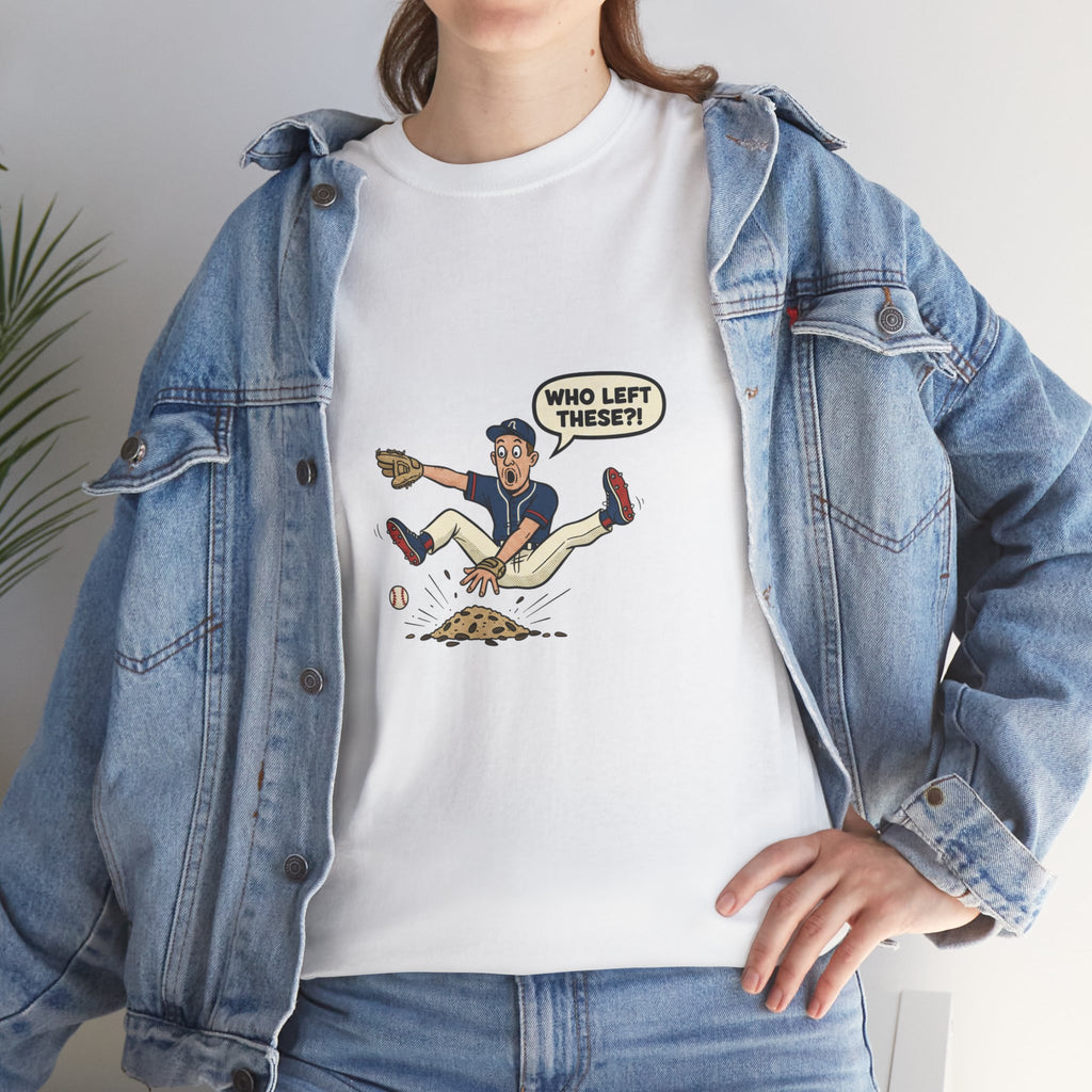 T-Shirt — Funny 'Who Left These?!' Mound of Seeds Cartoon Tee