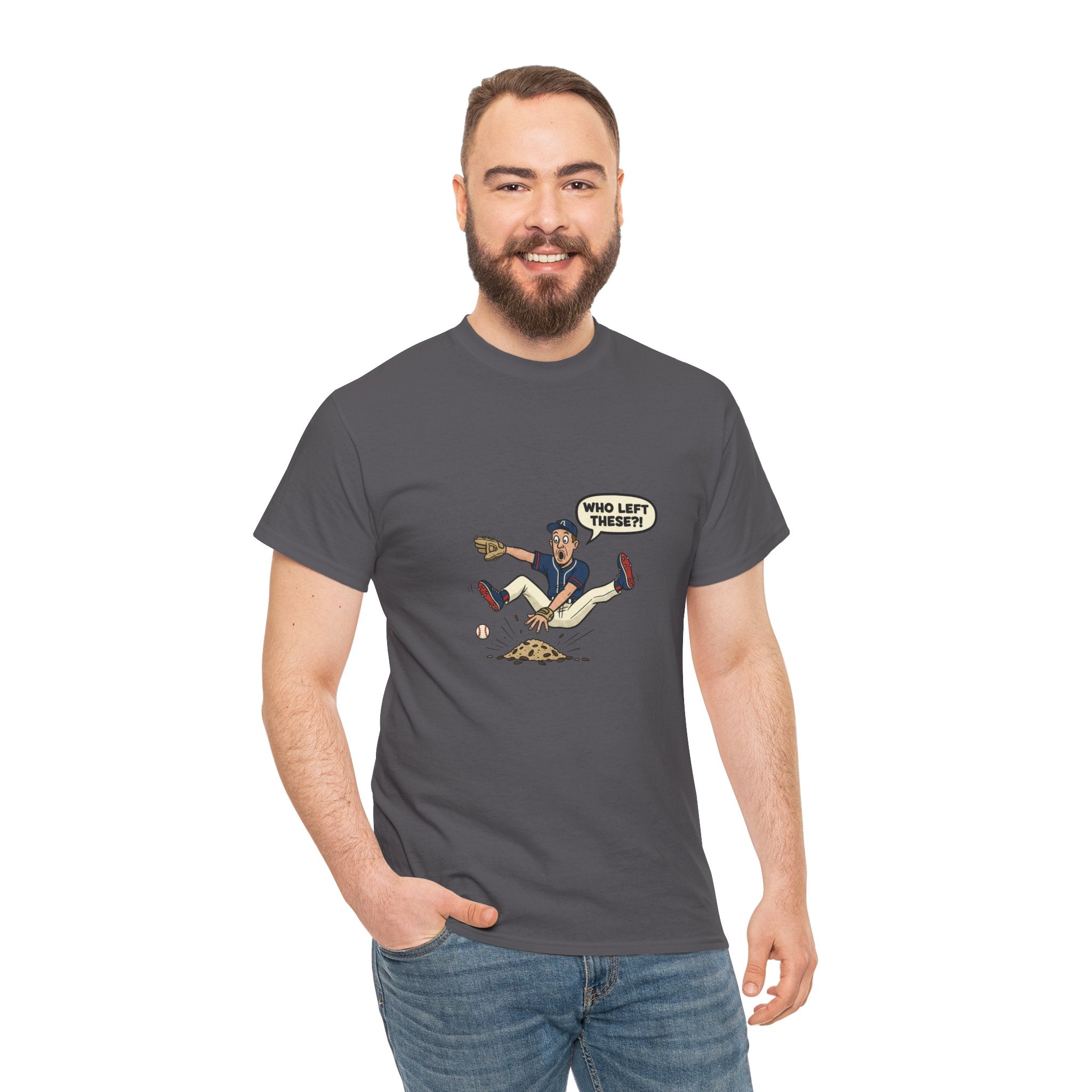 T-Shirt — Funny 'Who Left These?!' Mound of Seeds Cartoon Tee