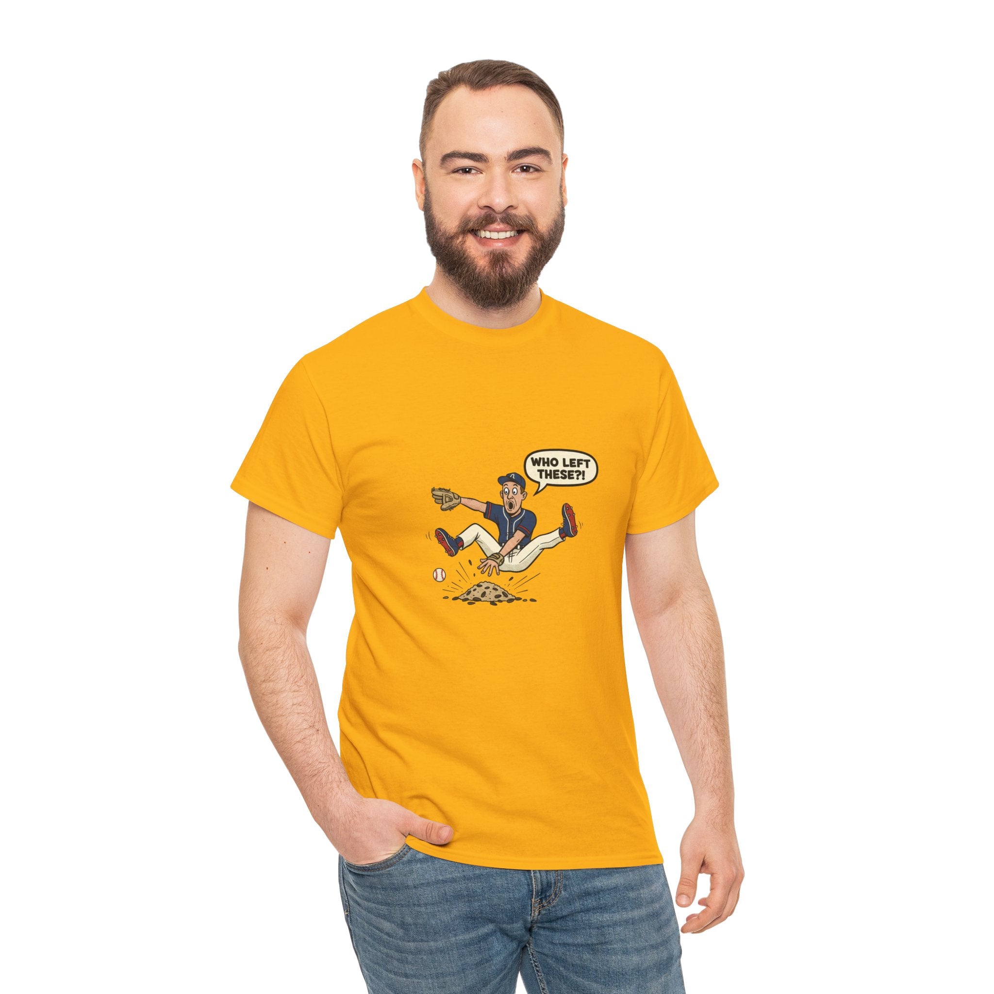 T-Shirt — Funny 'Who Left These?!' Mound of Seeds Cartoon Tee