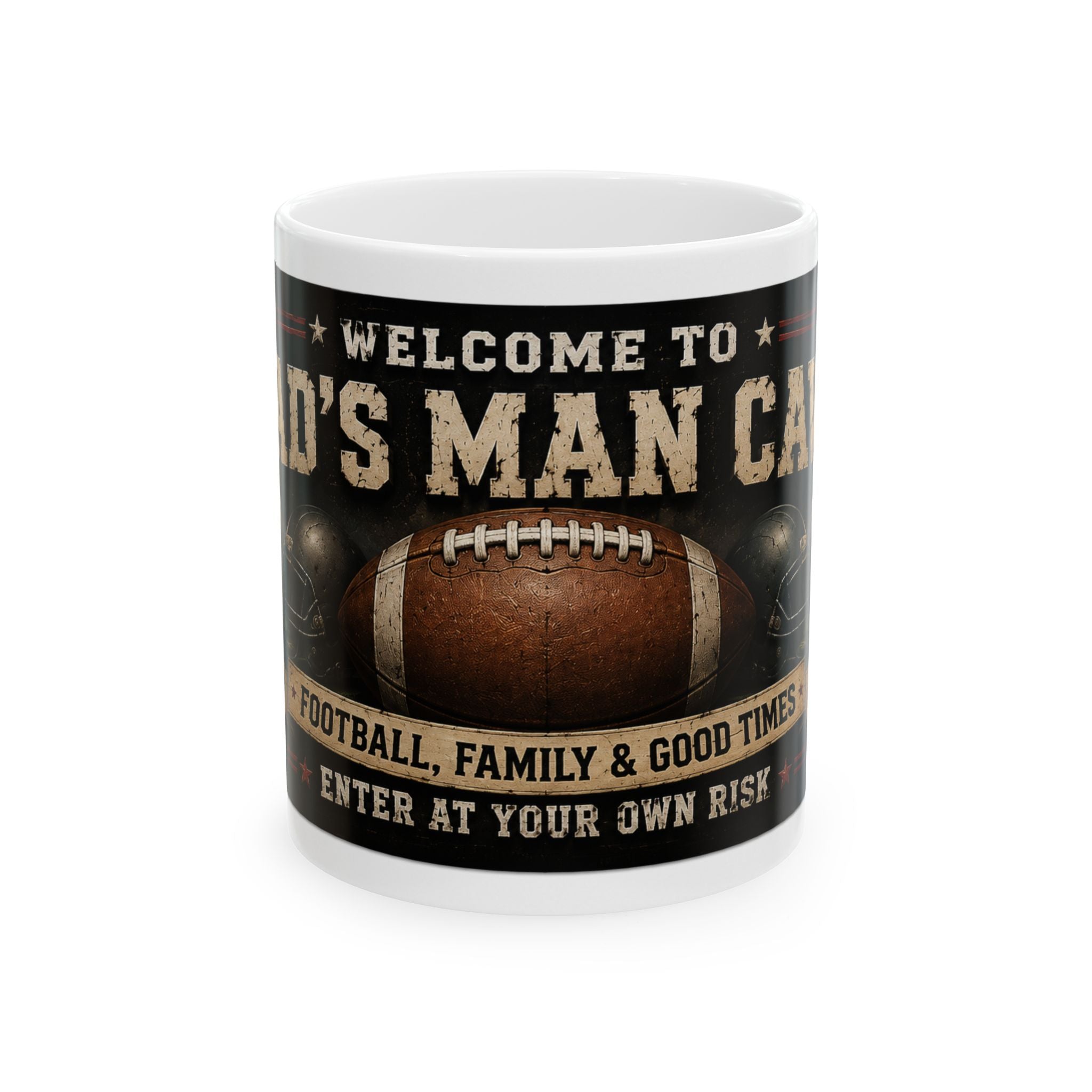 Man Cave Football Ceramic Mug — "Welcome to Dad's Man Cave" 11oz/15oz