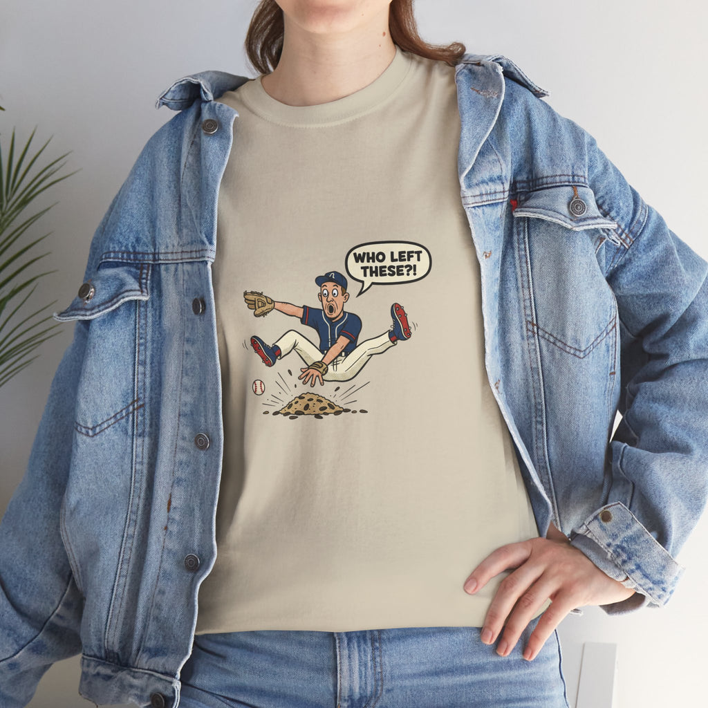 T-Shirt — Funny 'Who Left These?!' Mound of Seeds Cartoon Tee