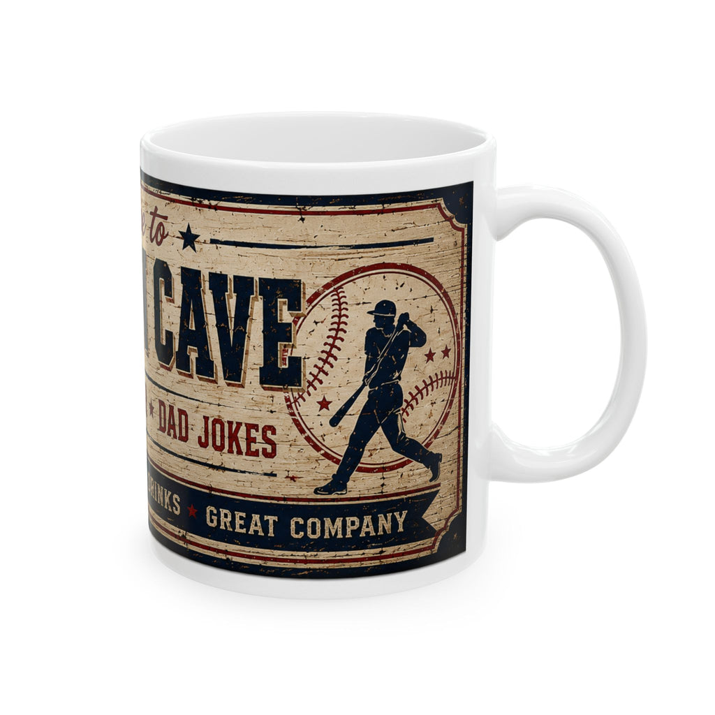 Man Cave Ceramic Mug — "Welcome to Dad's Man Cave" Vintage Coffee Cup (11oz/15oz)