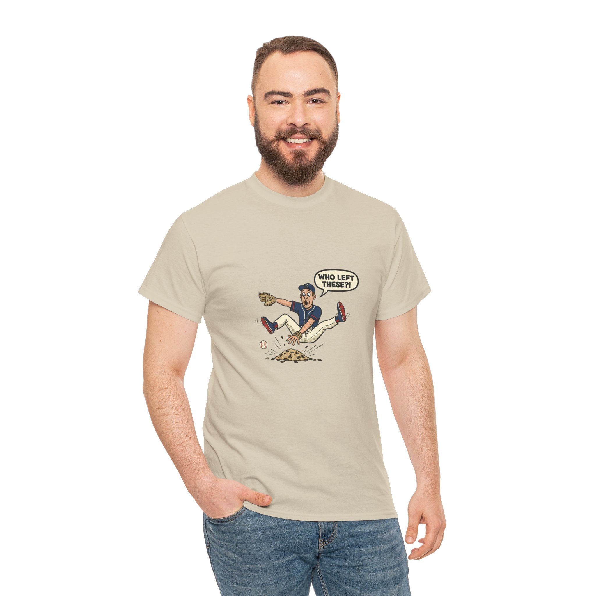 T-Shirt — Funny 'Who Left These?!' Mound of Seeds Cartoon Tee