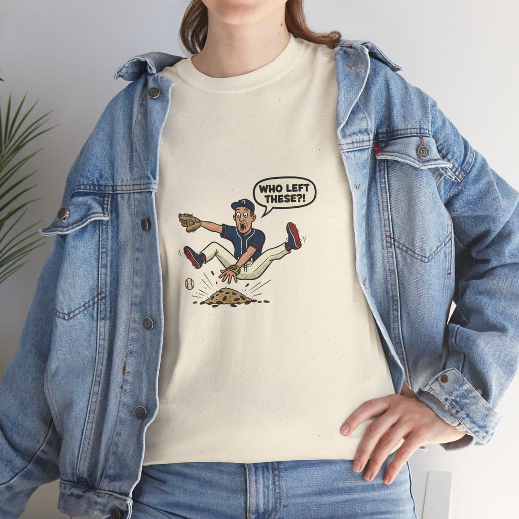 T-Shirt — Funny 'Who Left These?!' Mound of Seeds Cartoon Tee