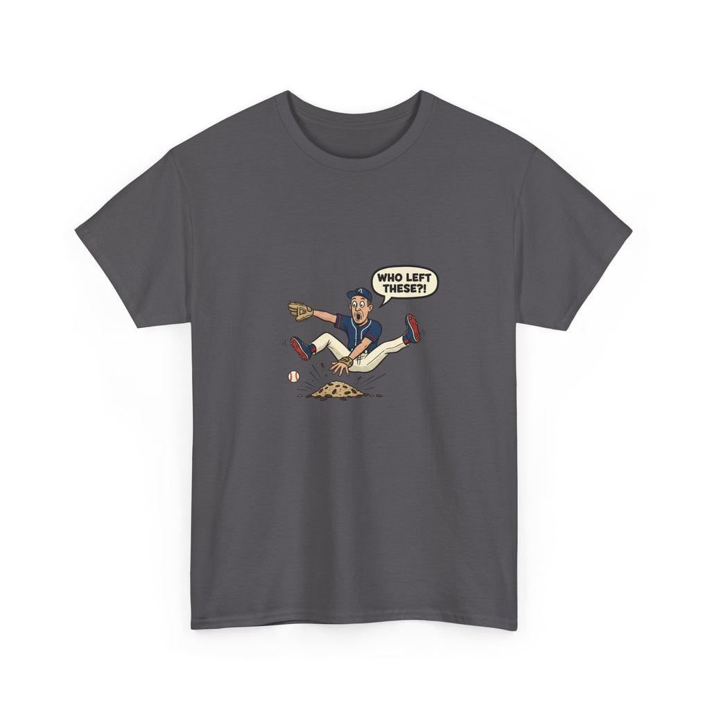 T-Shirt — Funny 'Who Left These?!' Mound of Seeds Cartoon Tee