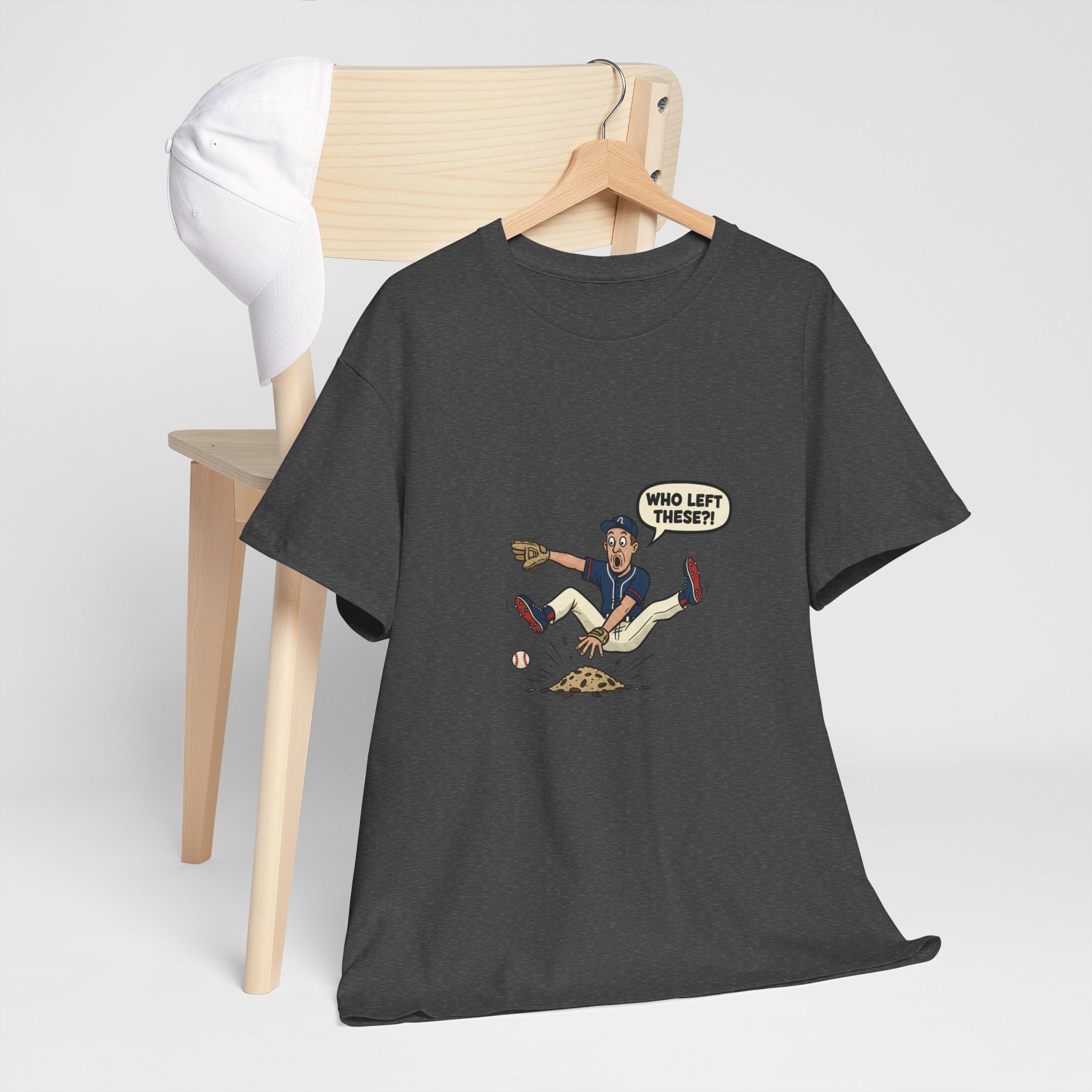 T-Shirt — Funny 'Who Left These?!' Mound of Seeds Cartoon Tee