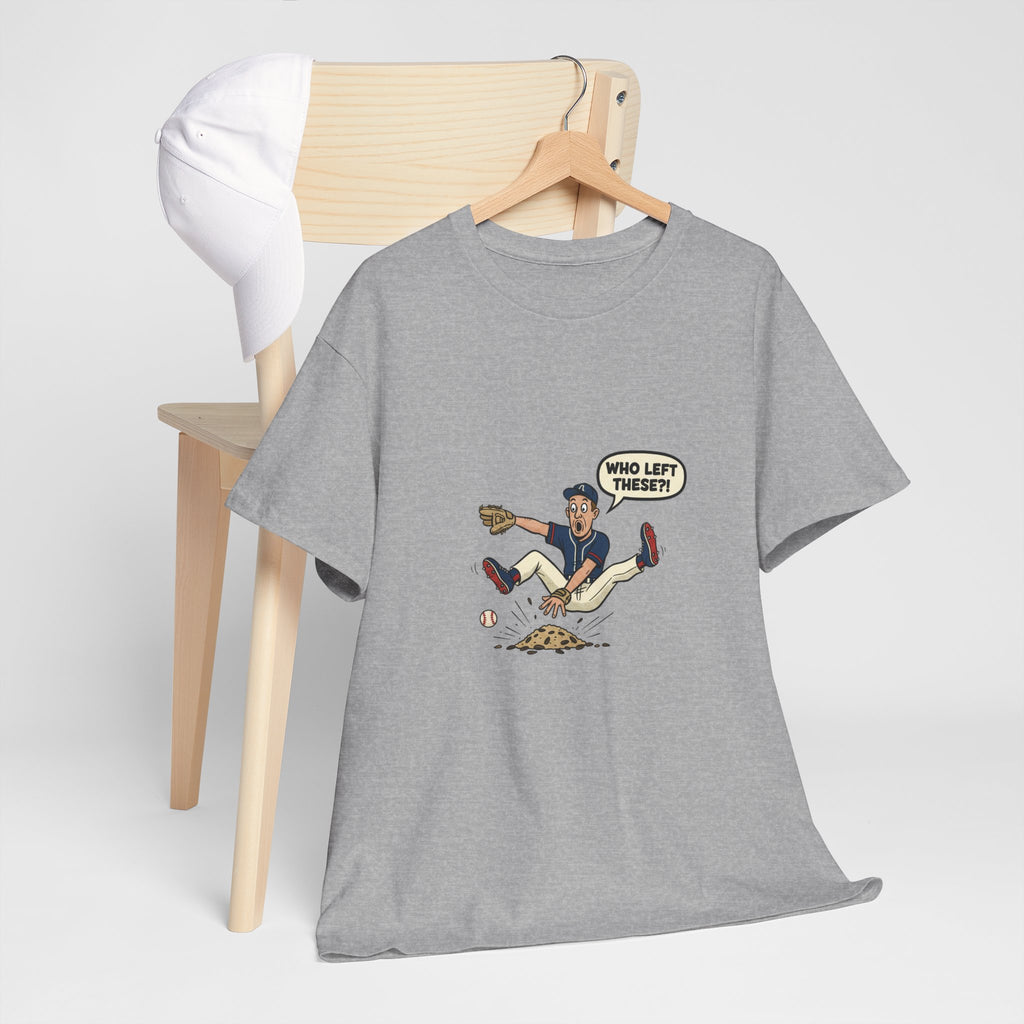 T-Shirt — Funny 'Who Left These?!' Mound of Seeds Cartoon Tee