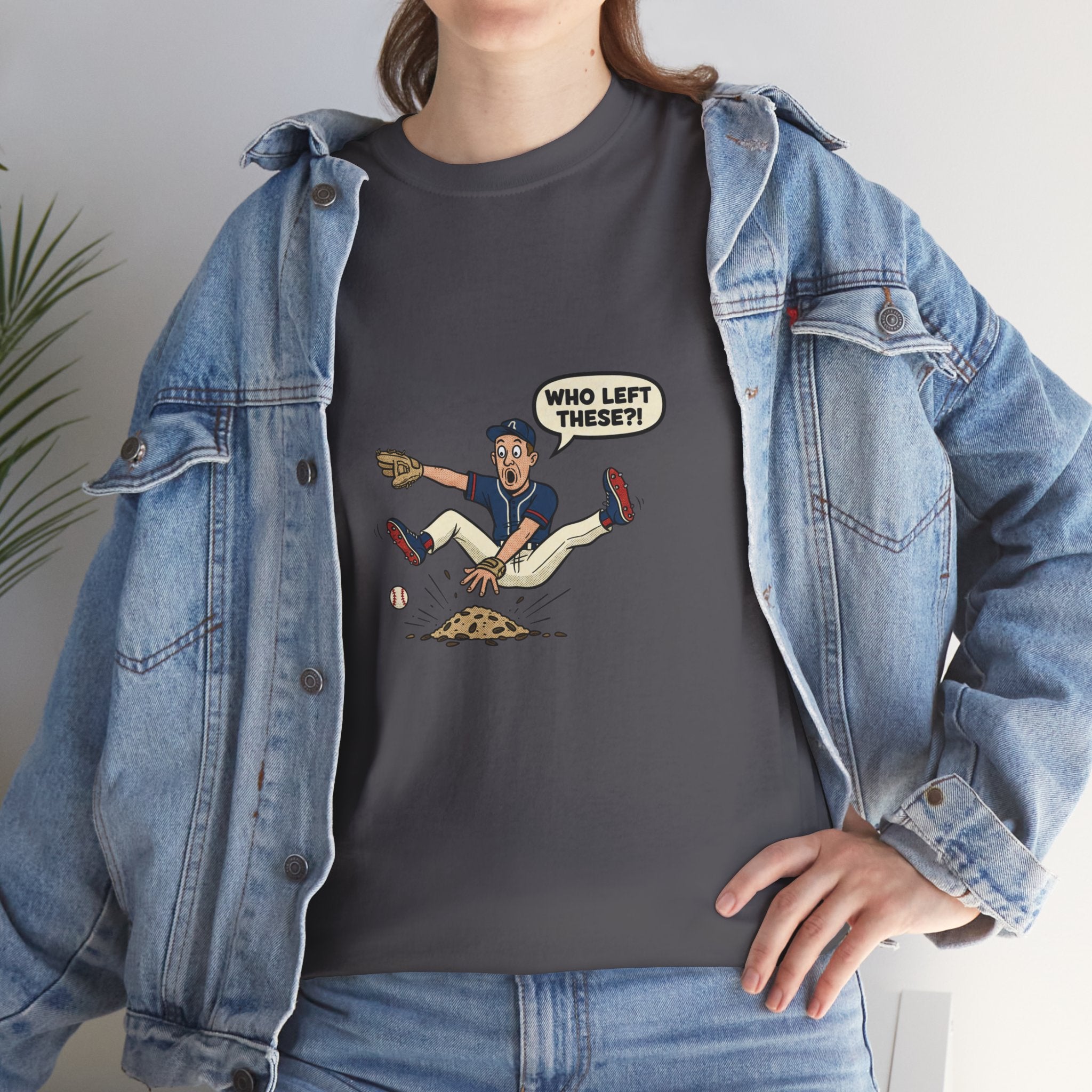 T-Shirt — Funny 'Who Left These?!' Mound of Seeds Cartoon Tee