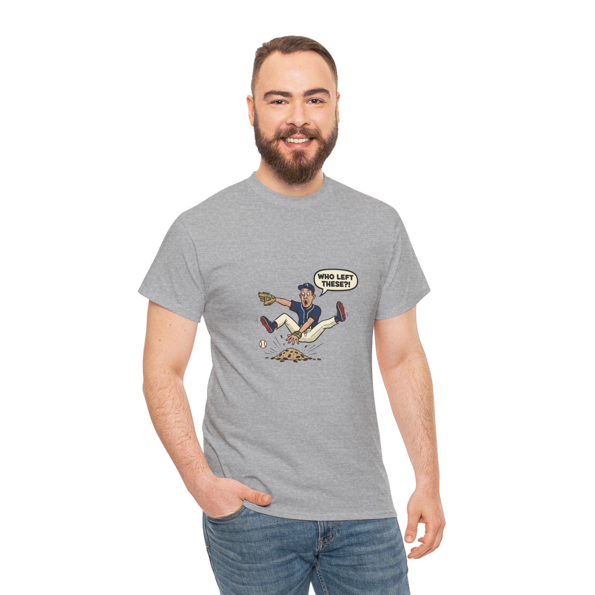 T-Shirt — Funny 'Who Left These?!' Mound of Seeds Cartoon Tee