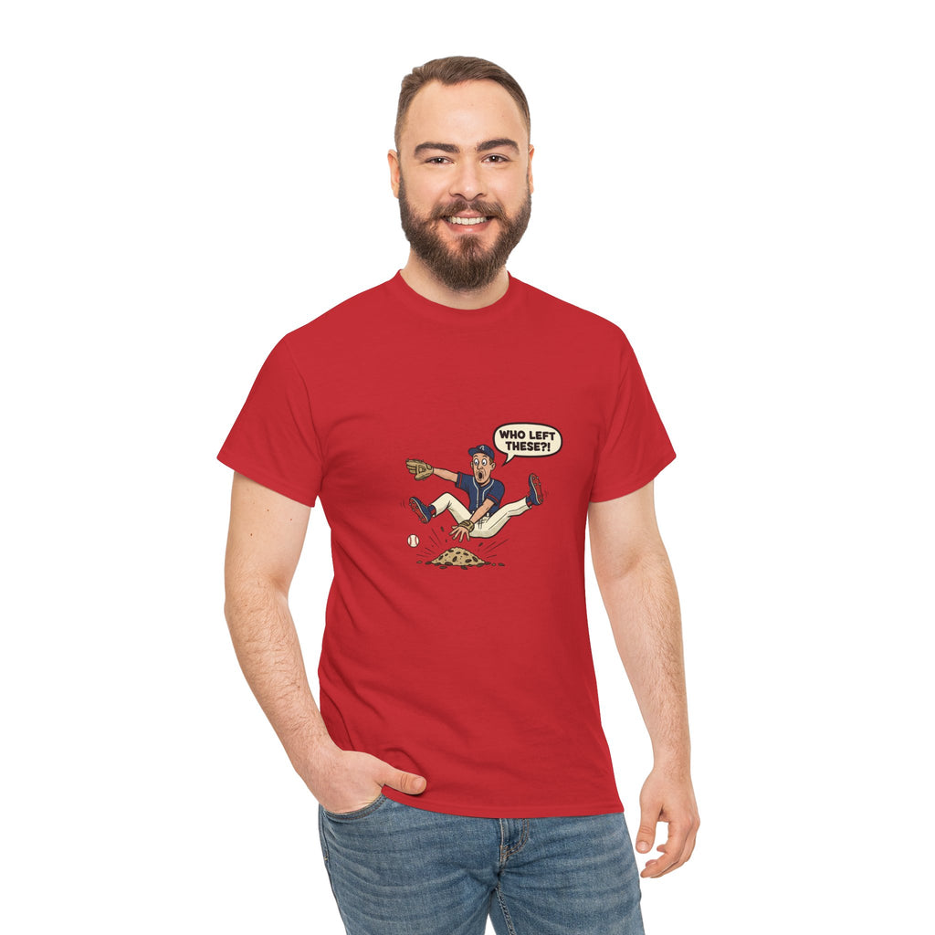 T-Shirt — Funny 'Who Left These?!' Mound of Seeds Cartoon Tee