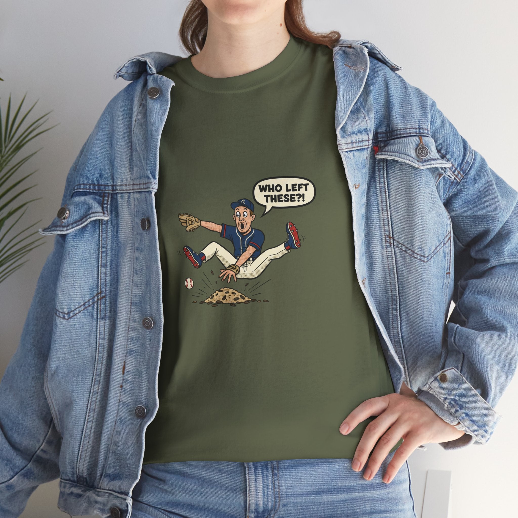 T-Shirt — Funny 'Who Left These?!' Mound of Seeds Cartoon Tee
