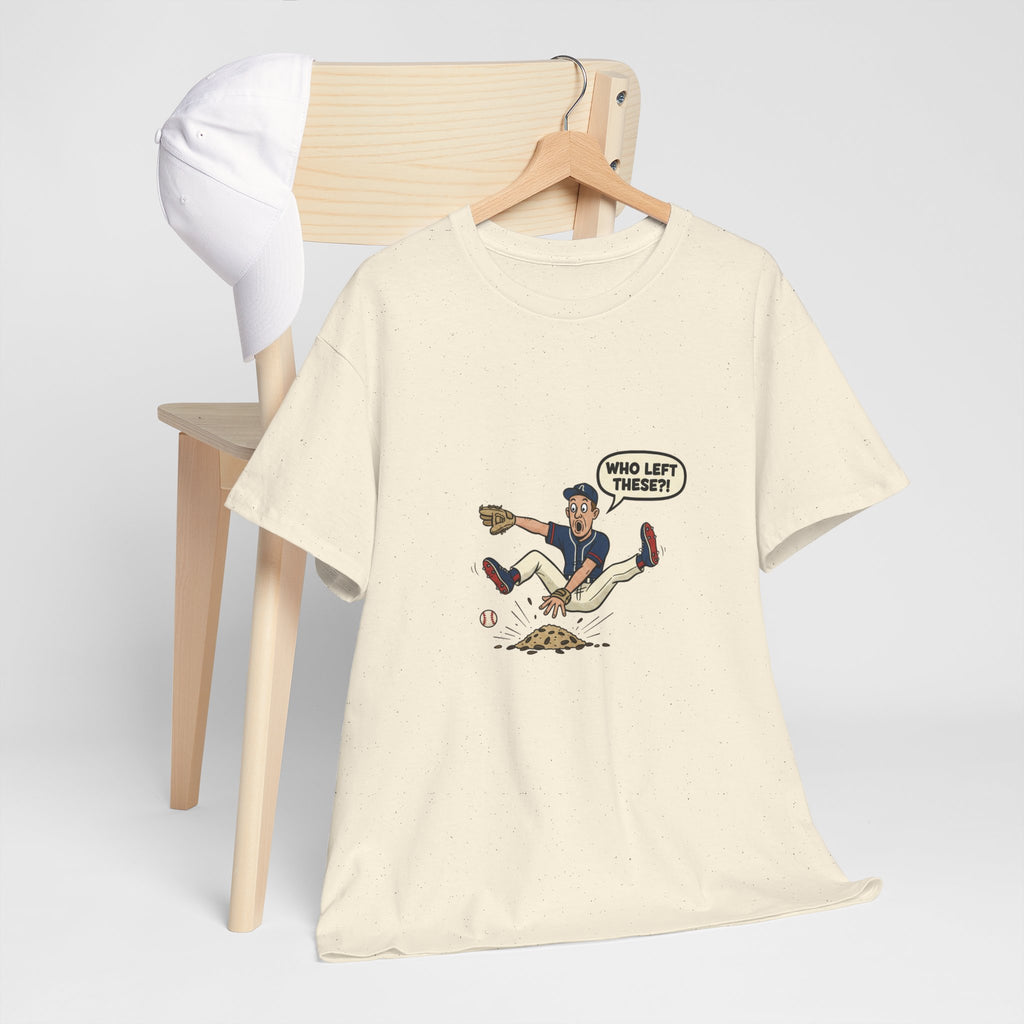 T-Shirt — Funny 'Who Left These?!' Mound of Seeds Cartoon Tee