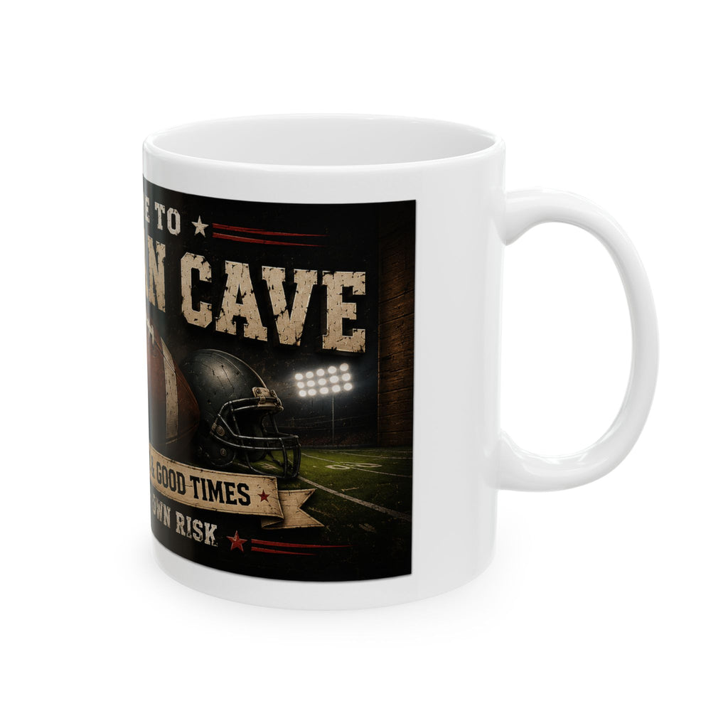 Man Cave Football Ceramic Mug — "Welcome to Dad's Man Cave" 11oz/15oz