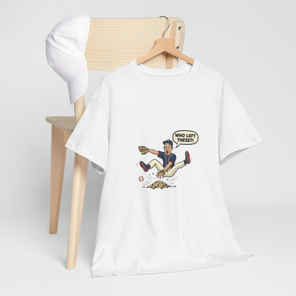 T-Shirt — Funny 'Who Left These?!' Mound of Seeds Cartoon Tee