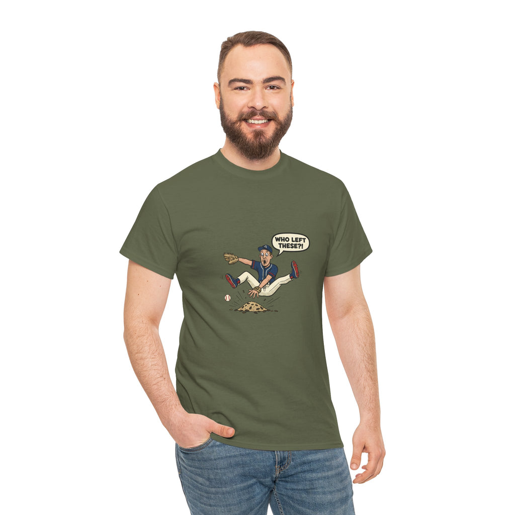 T-Shirt — Funny 'Who Left These?!' Mound of Seeds Cartoon Tee