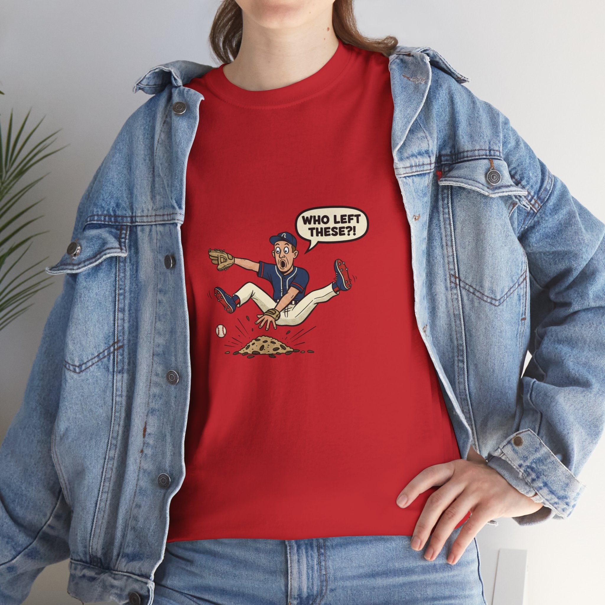 T-Shirt — Funny 'Who Left These?!' Mound of Seeds Cartoon Tee